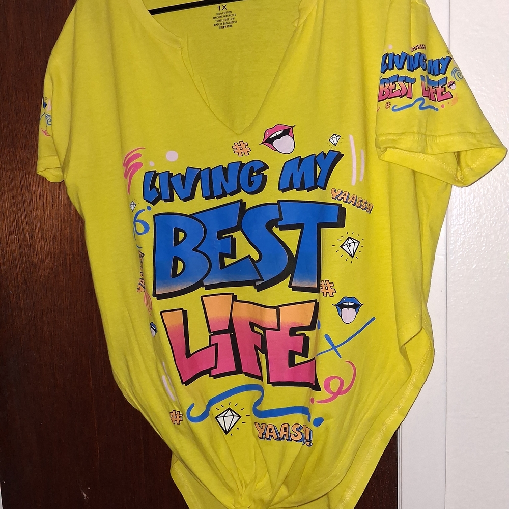 On Fire Yellow Graphic Tee - Living My Best Life - Picture 3 of 5